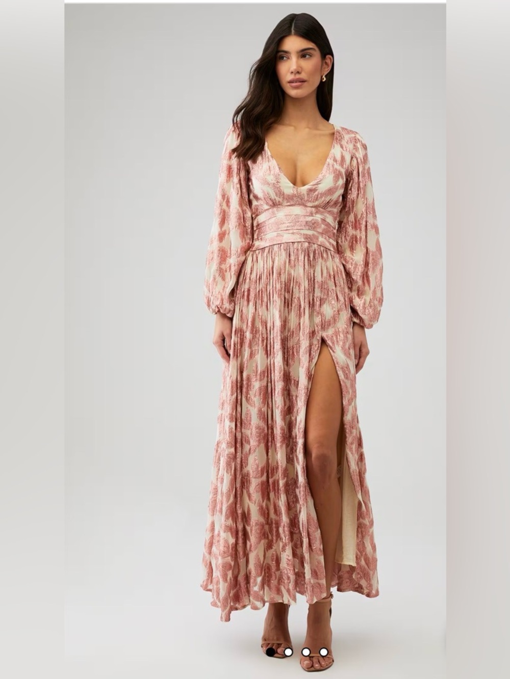 Jen's Pirate Booty Dusty Rose and Cream Printed Long Sleeve Maxi Dress